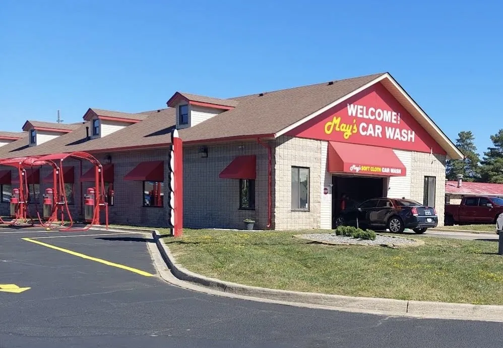 May’s Car Wash storefront and wash entrance in Marysville